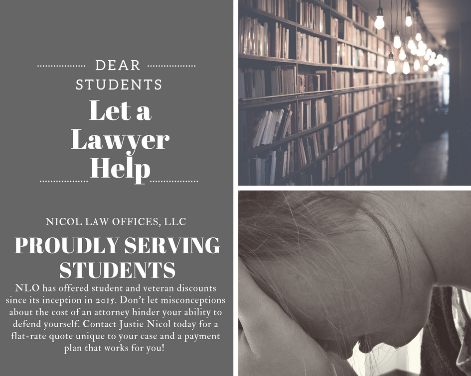 Back to school; affordable attorney; criminal defense; defense attorney; student attorney; student discount; student representation